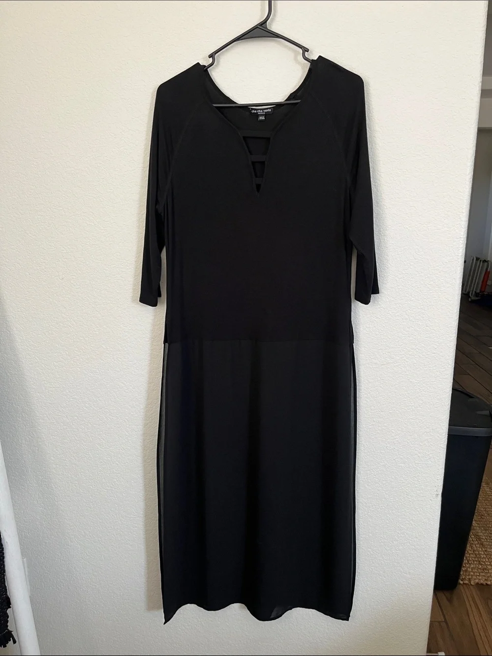 cha cha vente Black Midi Dress with Ladder Detail